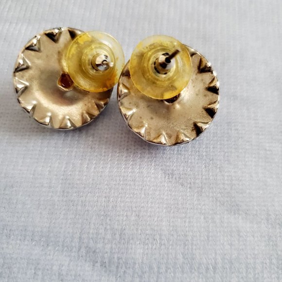 Women's Fashion Jewelry Faux Domed Pearl Enamel Crystals Swirl Earrings - Picture 6 of 7